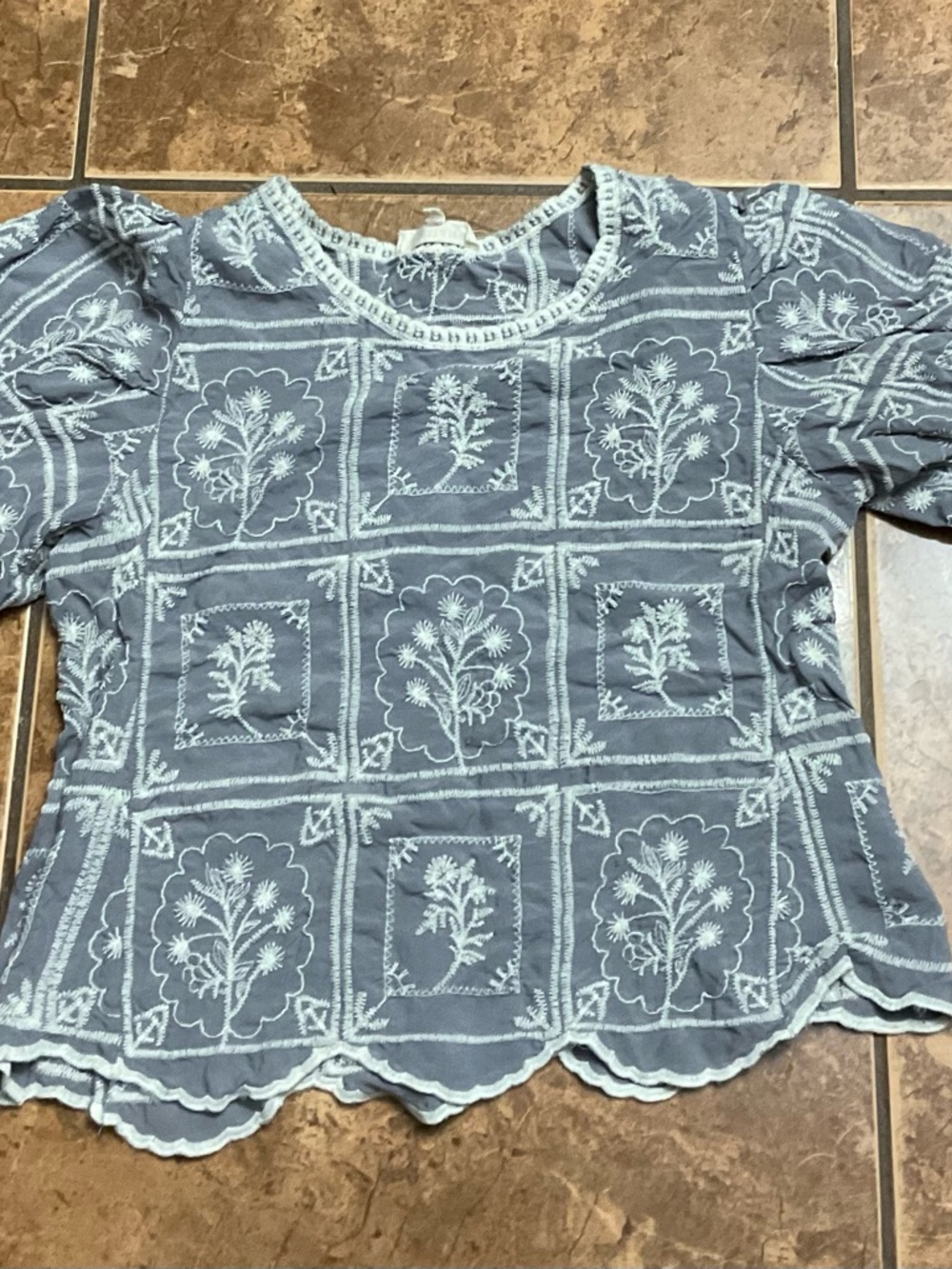 Solitaire Women’s Puff Sleeve Embroidered Top - Blue - Picture 2 of 6